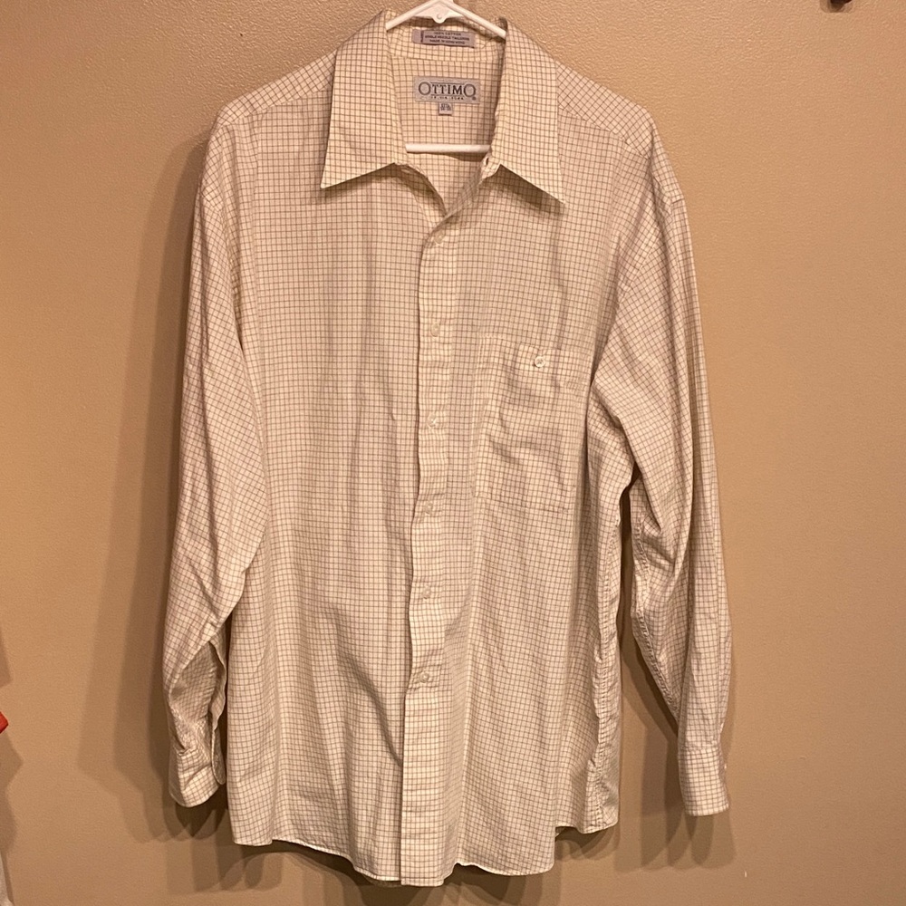 Men's Cream Checkered Dress Shirt